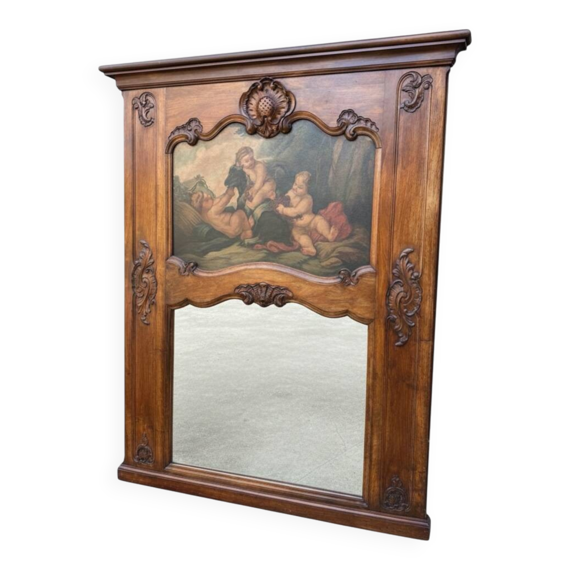Antique Napoléon III trumeau in carved wood with painted decoration – 19th century