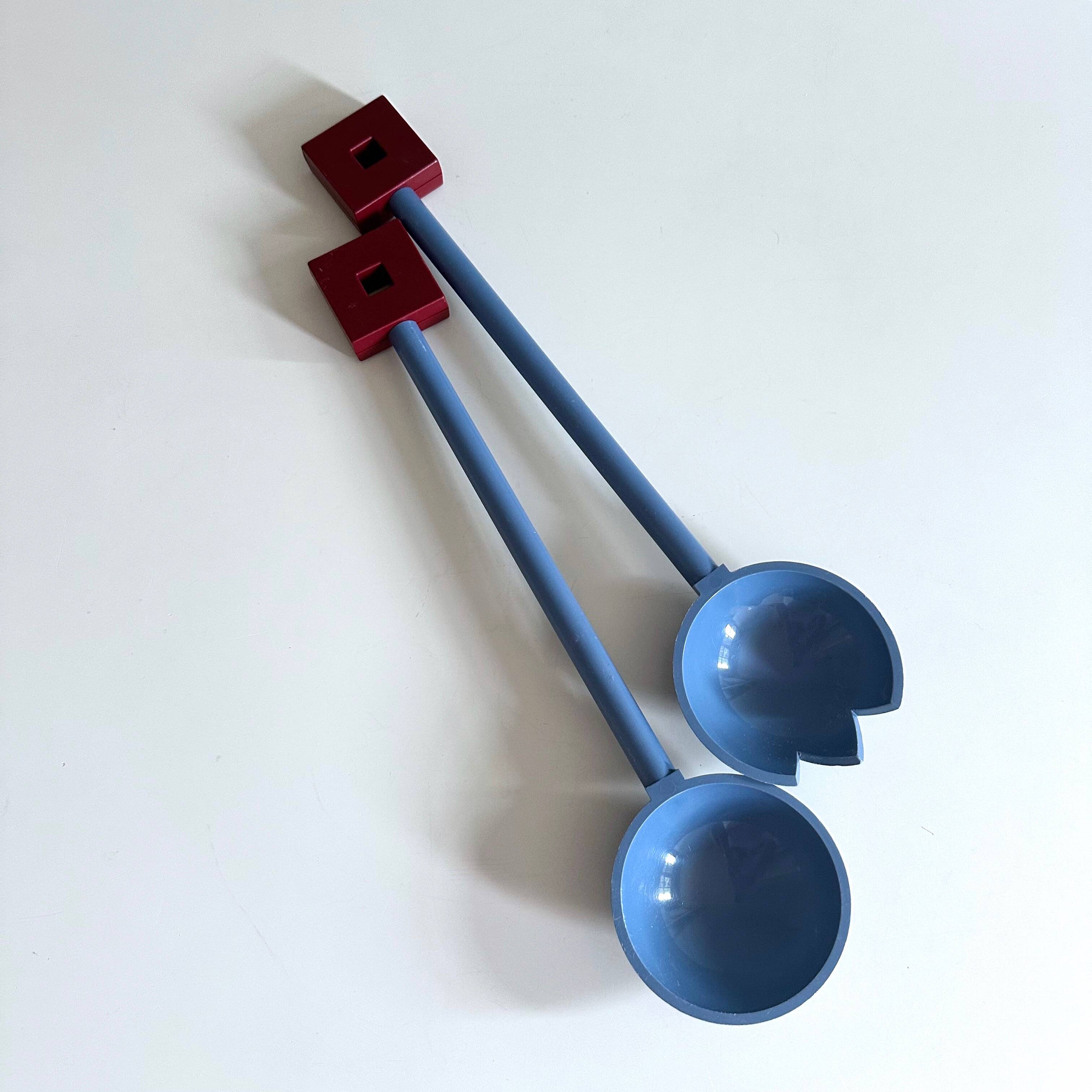 Alessi Euclid salad bowl with cutlery by Michael Graves, 90's