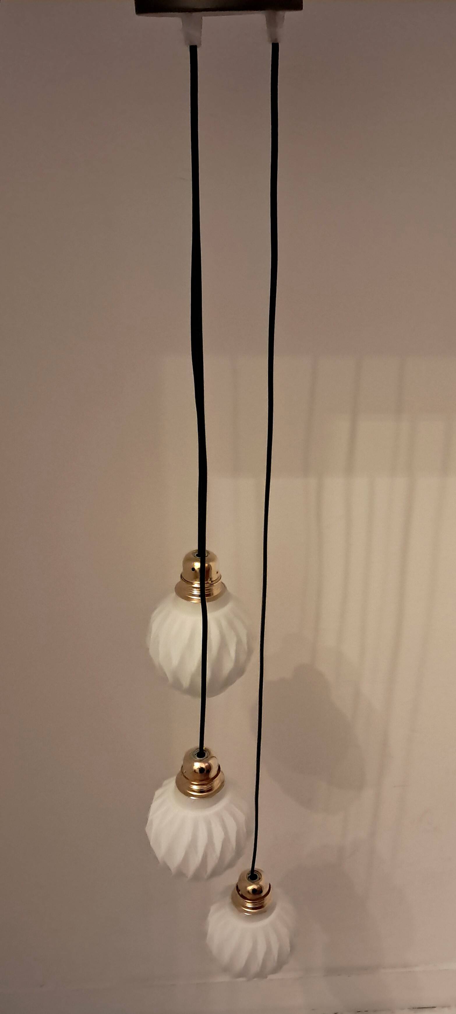 Origami white opaline three-light pendant light