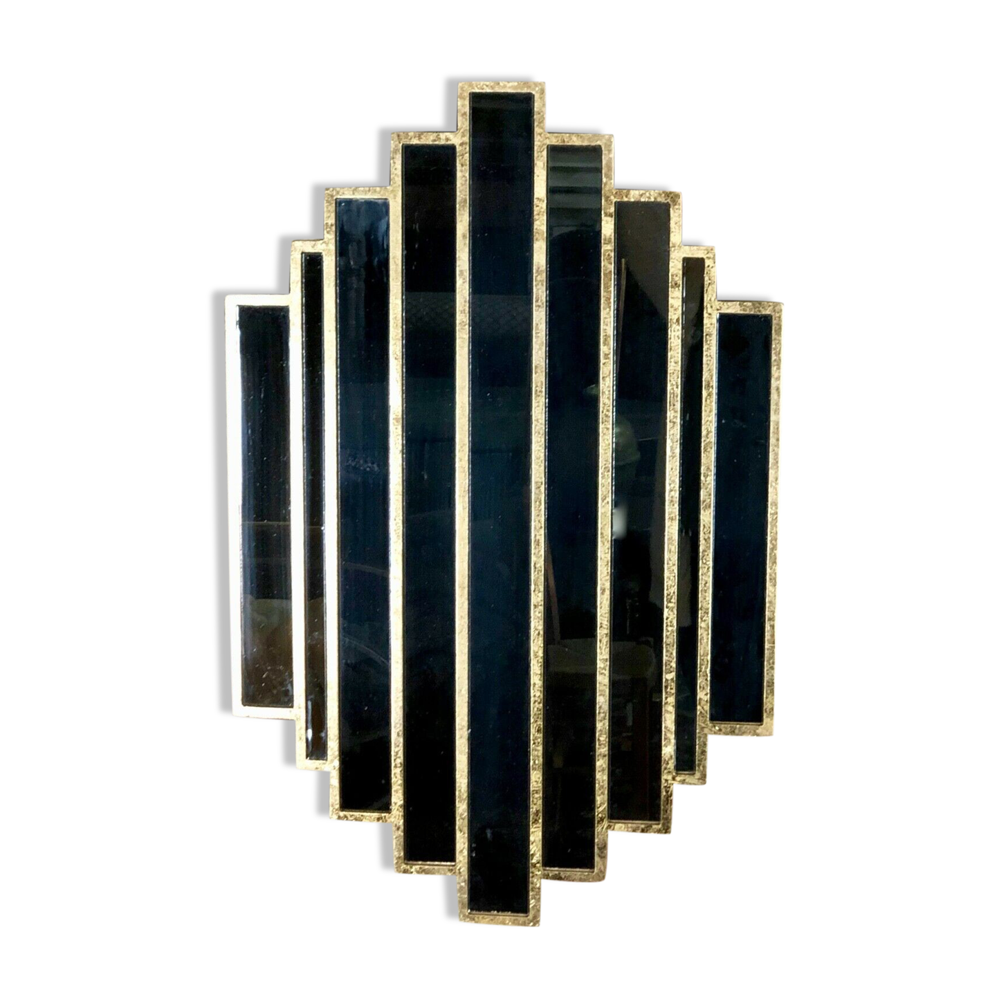 Art deco style "miami" mirror in patinated gilded wood 80x52cm