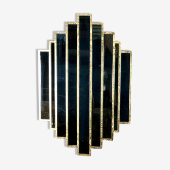 Miroir « miami » de style art déco en bois doré patiné 80x52cm