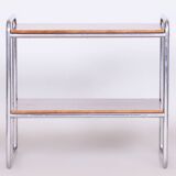 Table d'appoint Bauhaus restaurée, noyer, acier chromé, tchèque, années 1930