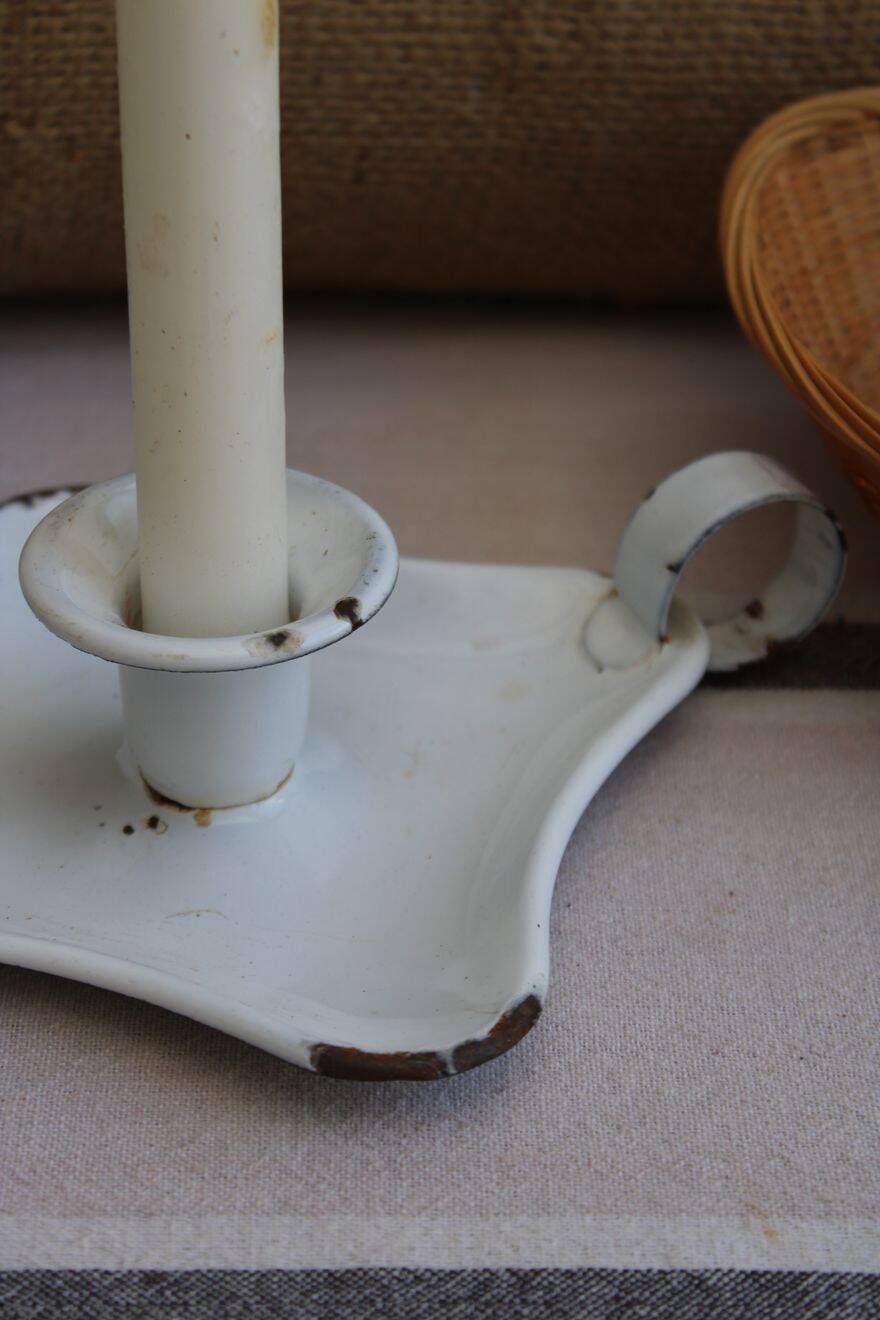 Antique enamel candle holder