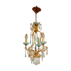 Lustre à pampilles bleues en verre