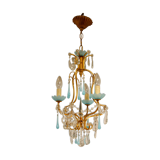 Lustre à pampilles bleues en verre et opaline XXe siècle
