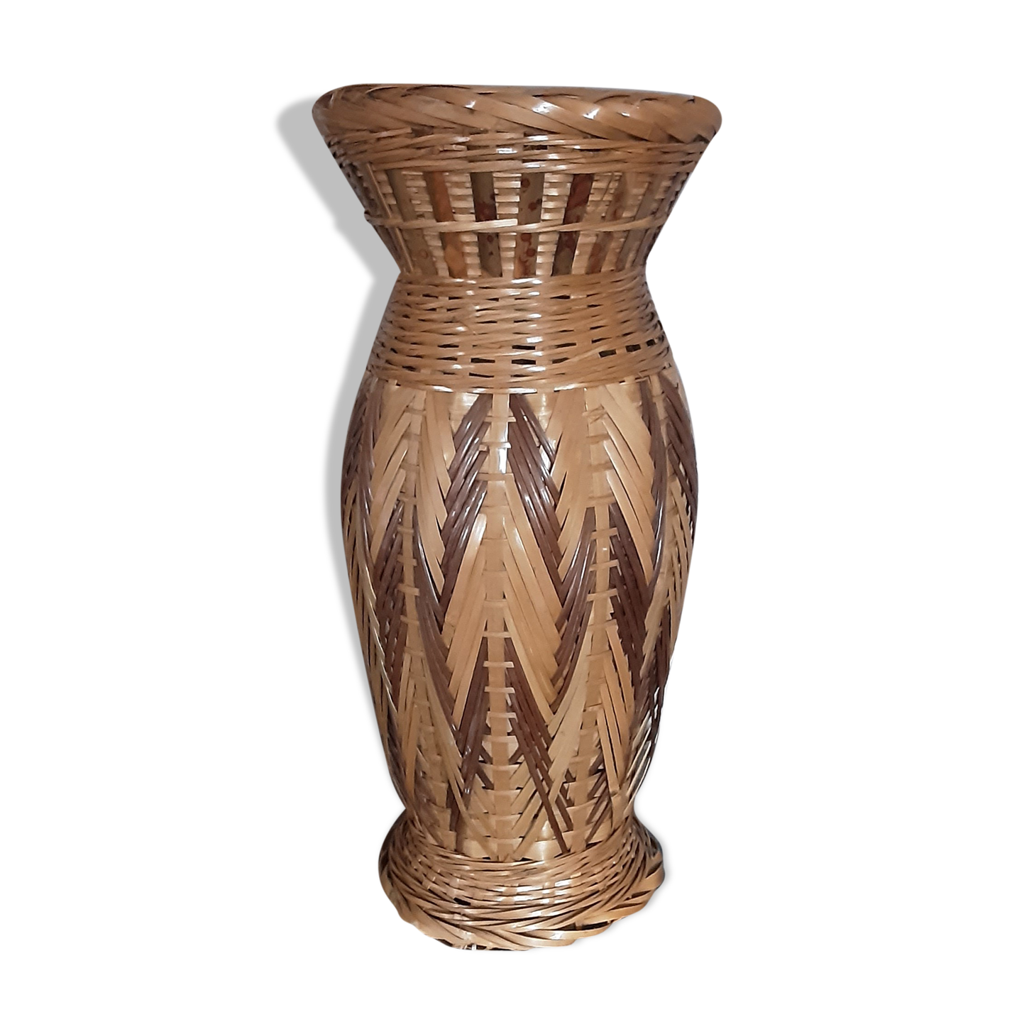 Vase en rotin année 70 pour grandes fleurs séchées Selency