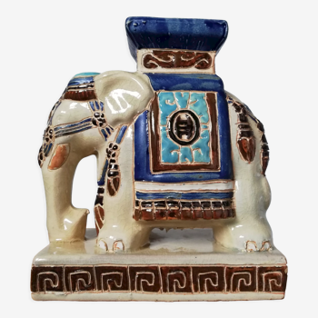 Éléphant céramique bleu, beige