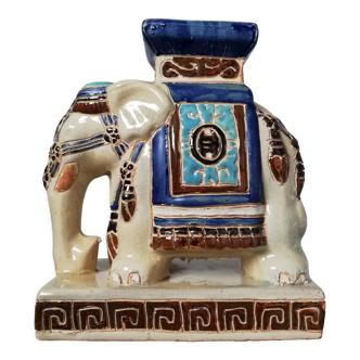 Éléphant céramique bleu, beige