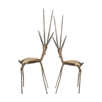 Lot of 2 vintage brass antelopes