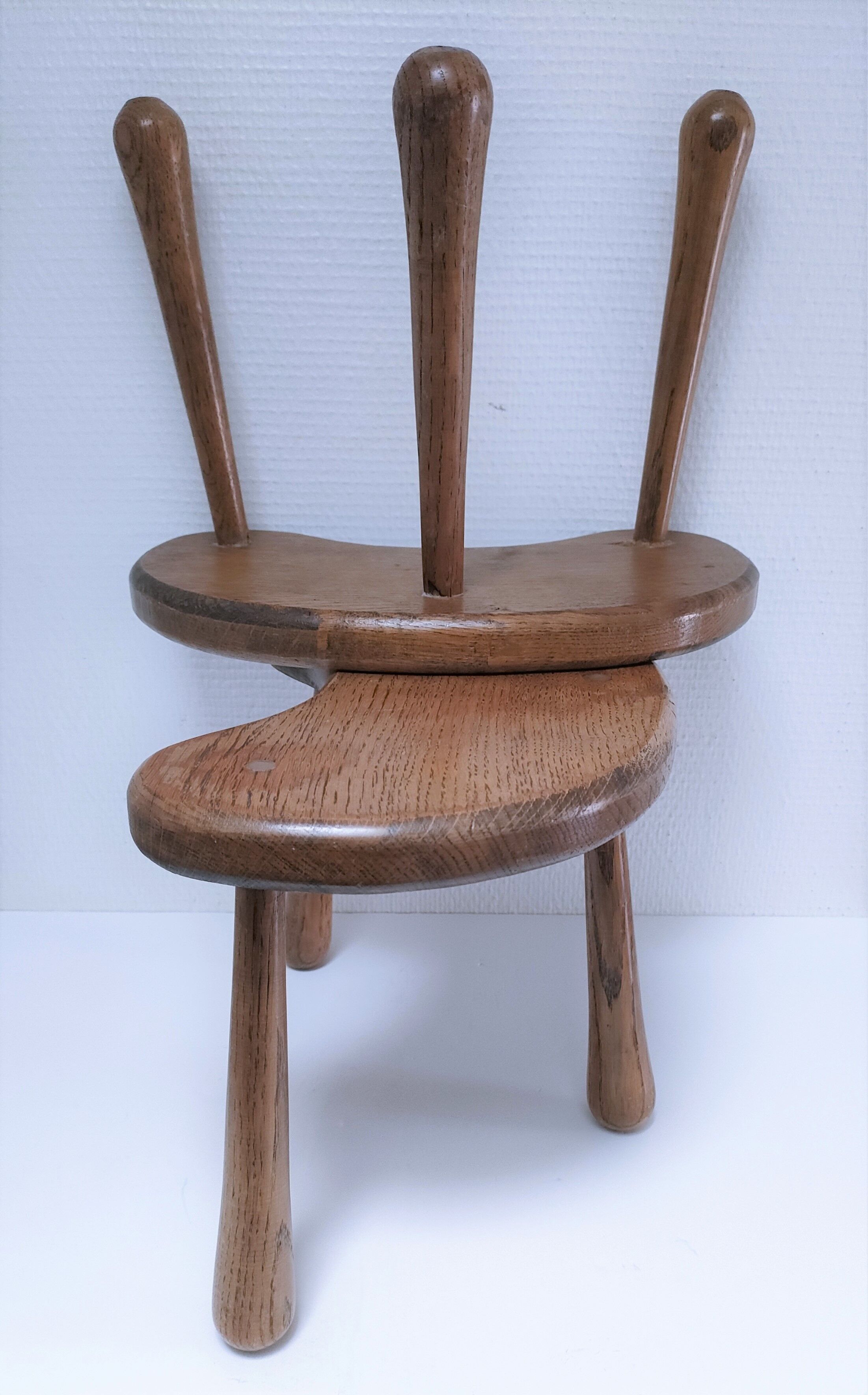 Pair of tripod stools feet solid wood solid wood vintage design