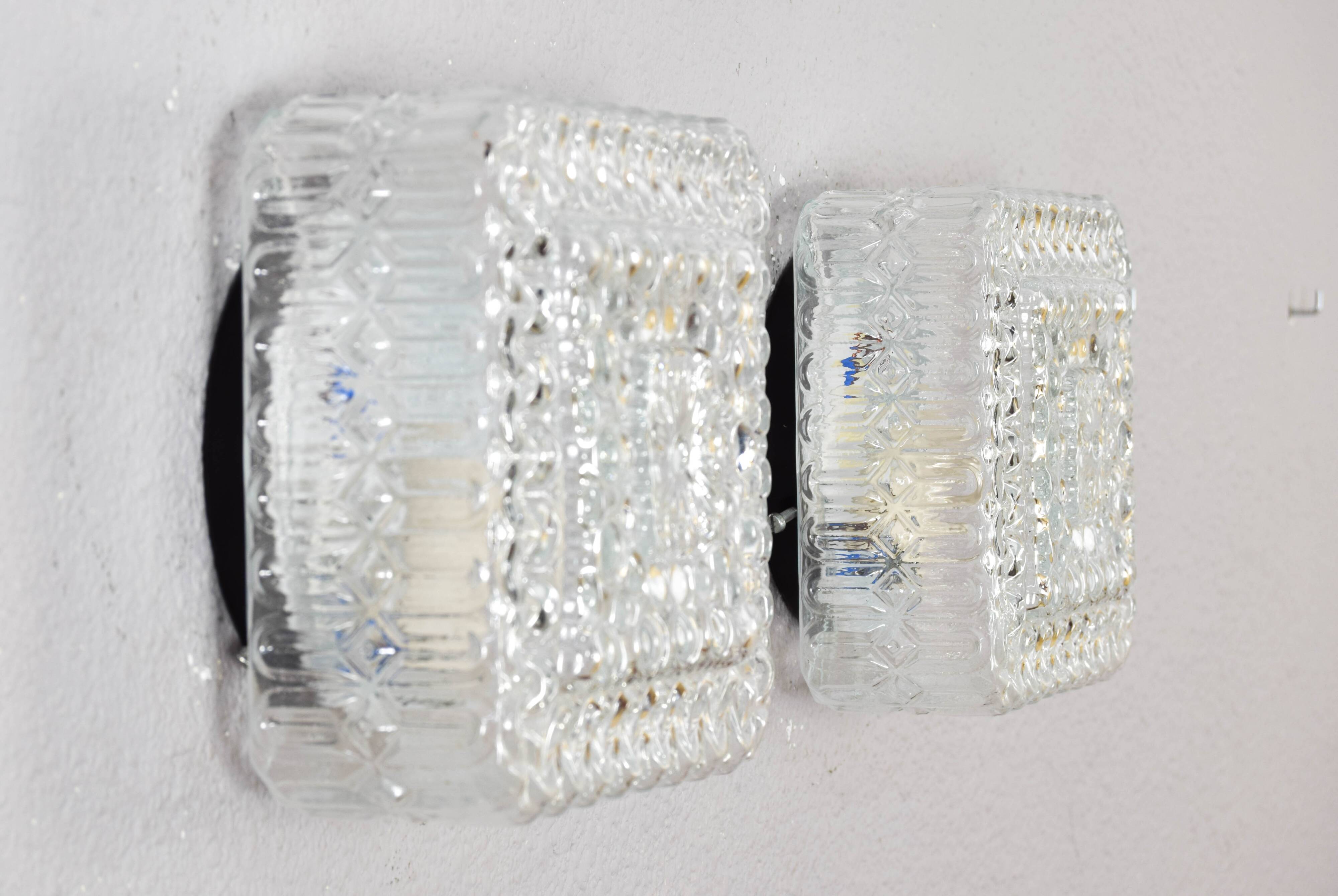 Mid century modern germany cut glass flush mount set 60s