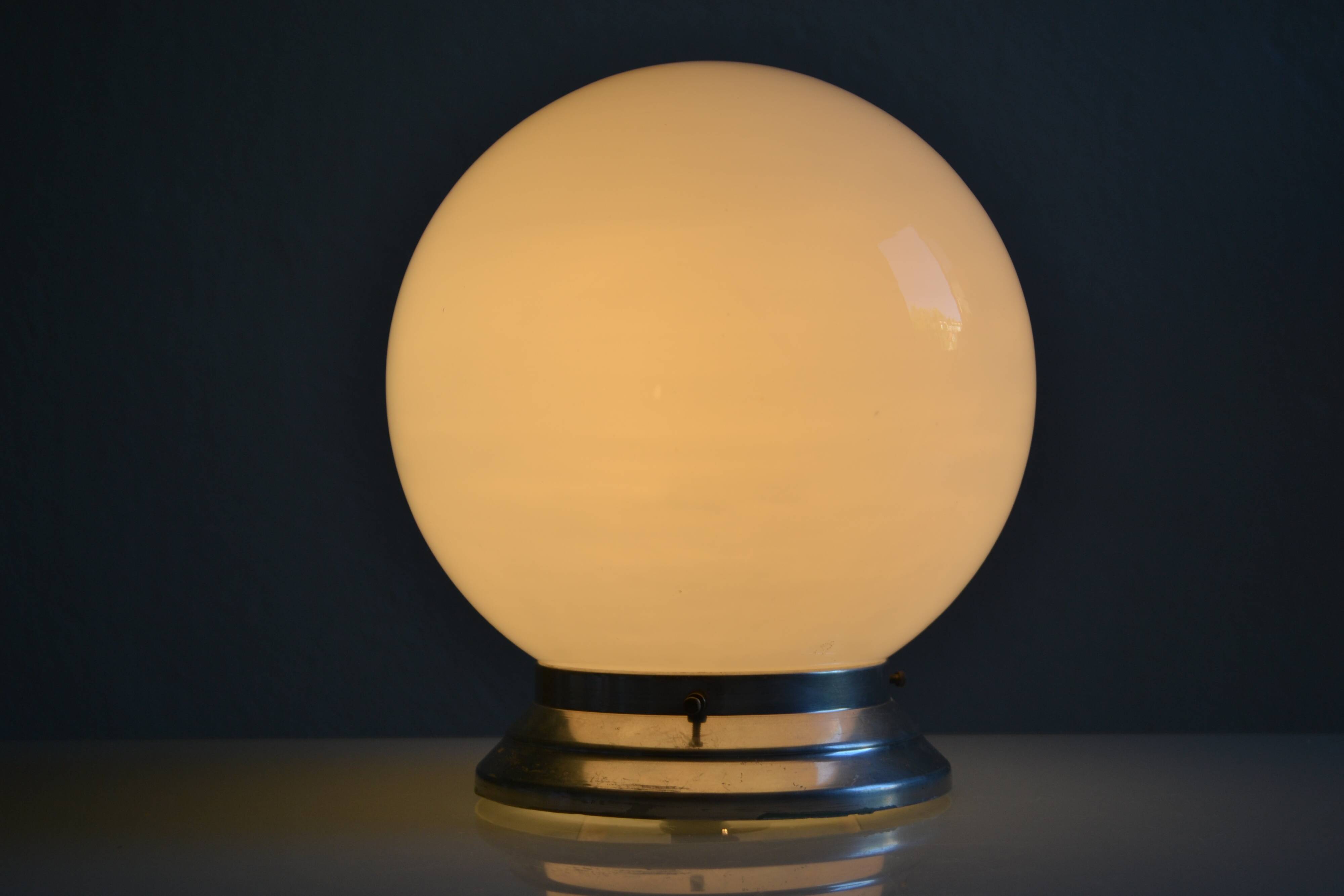 Art Deco table lamp with white opaline glass globe