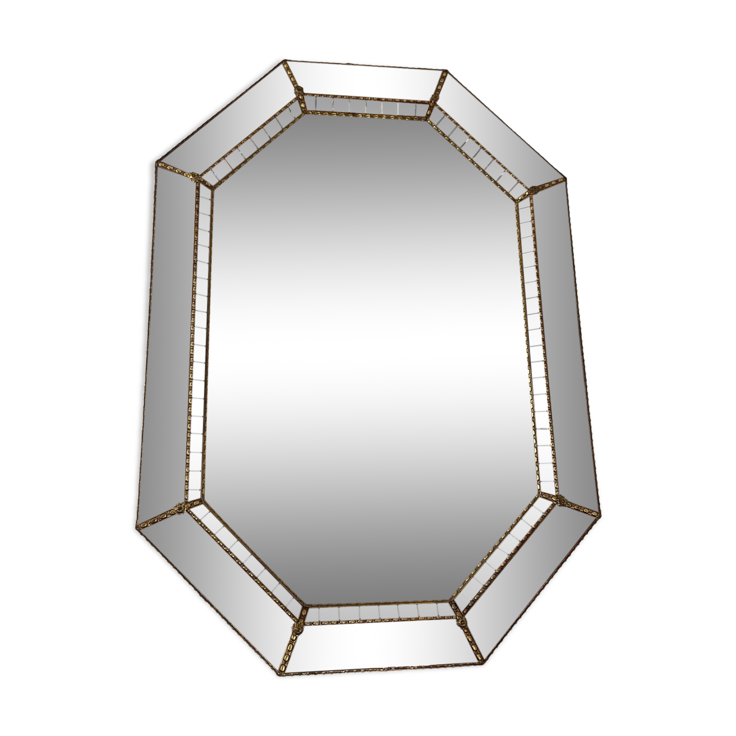 Vintage mirror with brass and wood parcloses