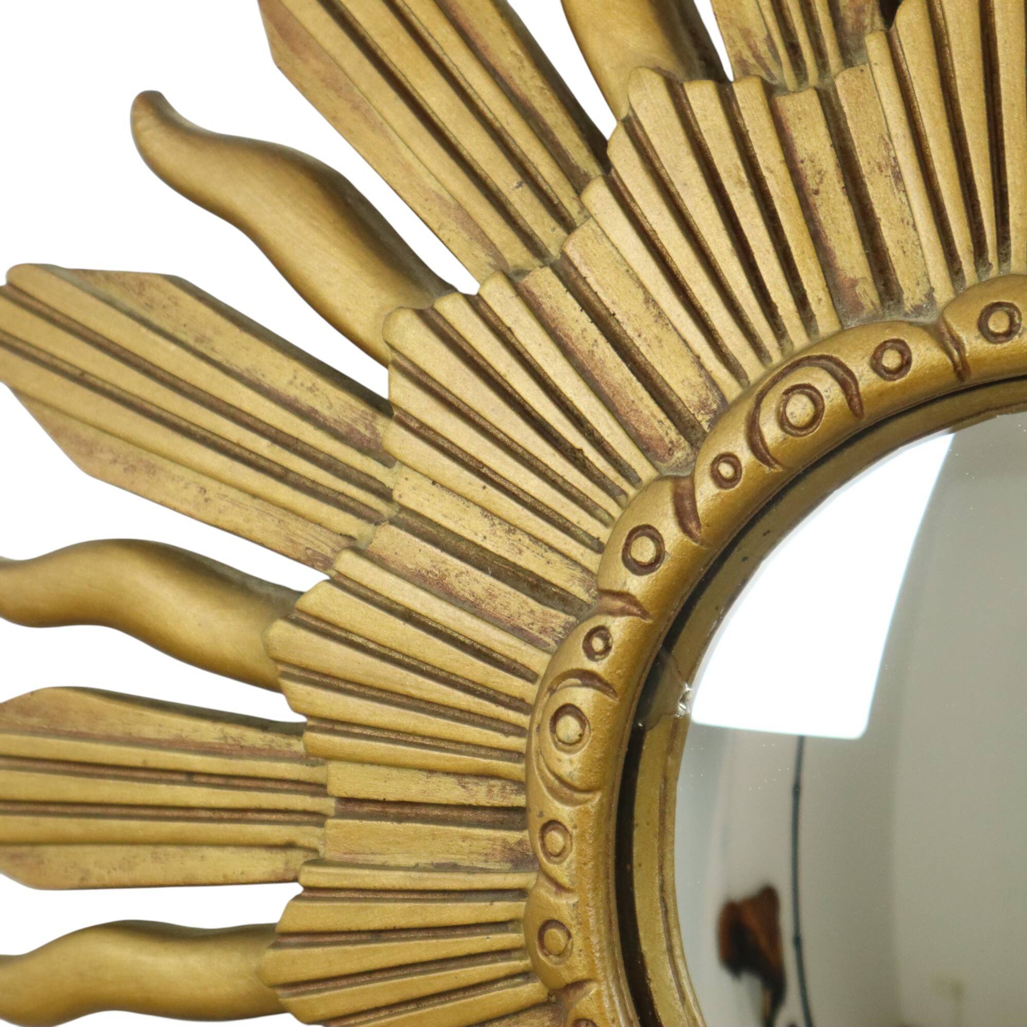 Vintage Sun Mirror Sunburst Mirror Convex Gold Resin 48cm