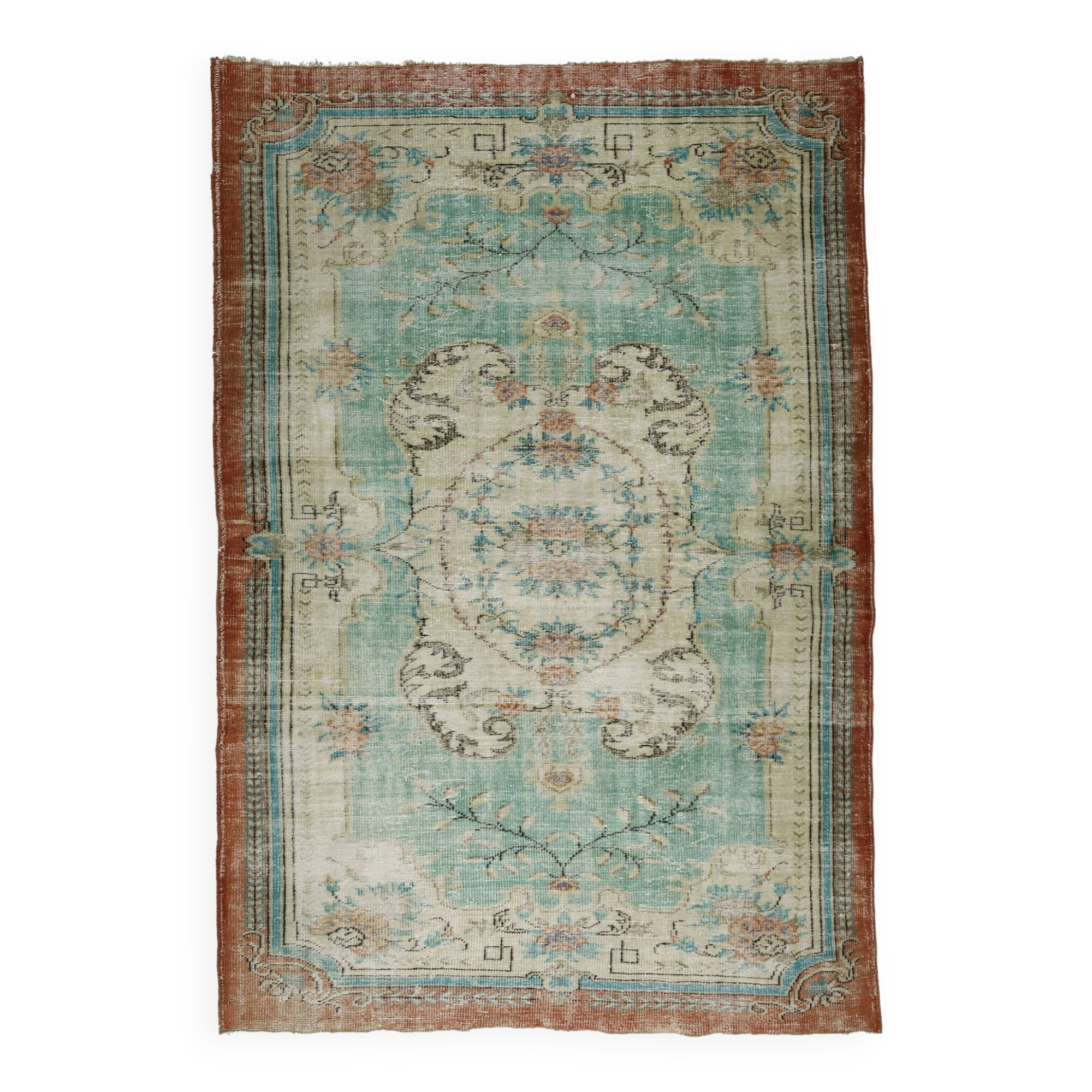 Turkish Anatolian Handmade Vintage Rug 281 cm x 187 cm