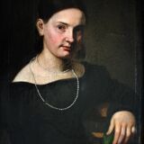 19th Century Oil Painting Portrait Young Lady   Wearing Pearl