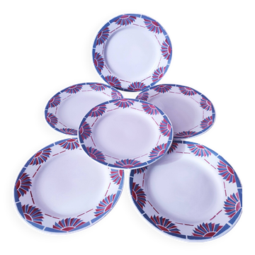 6 assiettes plates art deco en faience