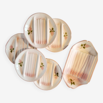 Set of 5 Barbonite Salins Porcelain Plates and Asparagus Dish