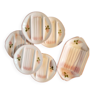 Lot de 5 Assiettes et Plat à Asperges en Porcelaine de Salins en Barbonite