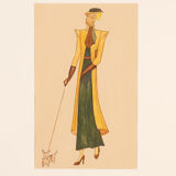 Art déco fashion illustration, gouache on paper, 93 x 52 cm