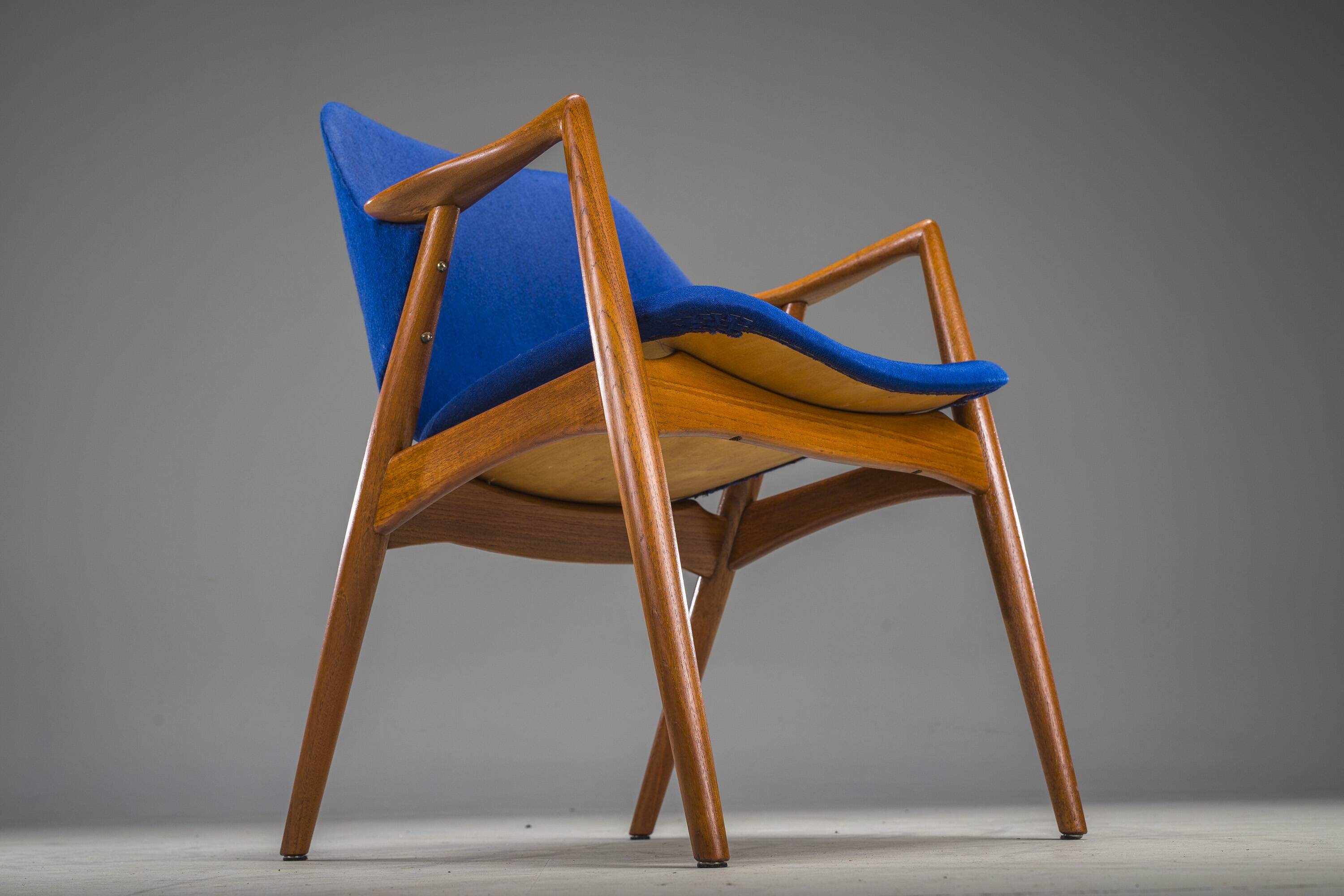 Armchair in Blue and Teak by Alf Svensson for Dux, 1960s