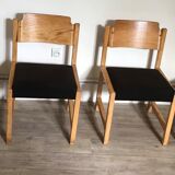 Set of 4 vintage chairs 1980's in beech, thermoformed on the back
