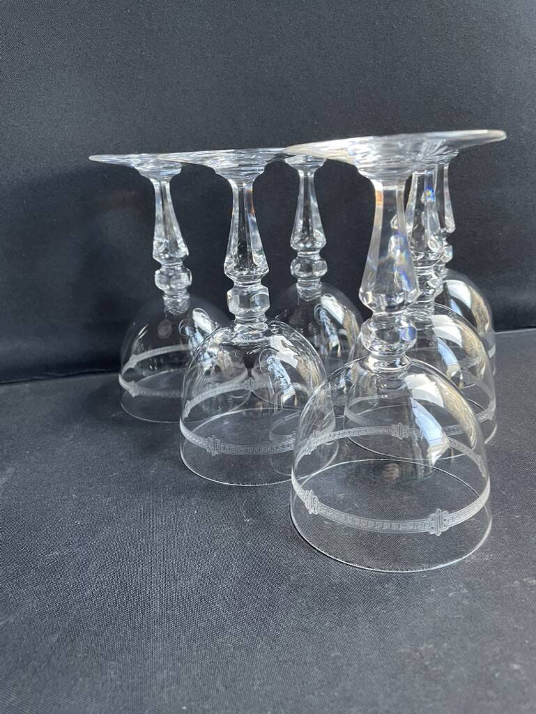 6 water glasses in light blown, cut and guilloché crystal