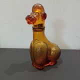 Flacon ancien en verre ambré "caniche"
