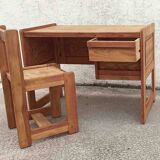 Desk and its brutalist style chair Sled legs 70s