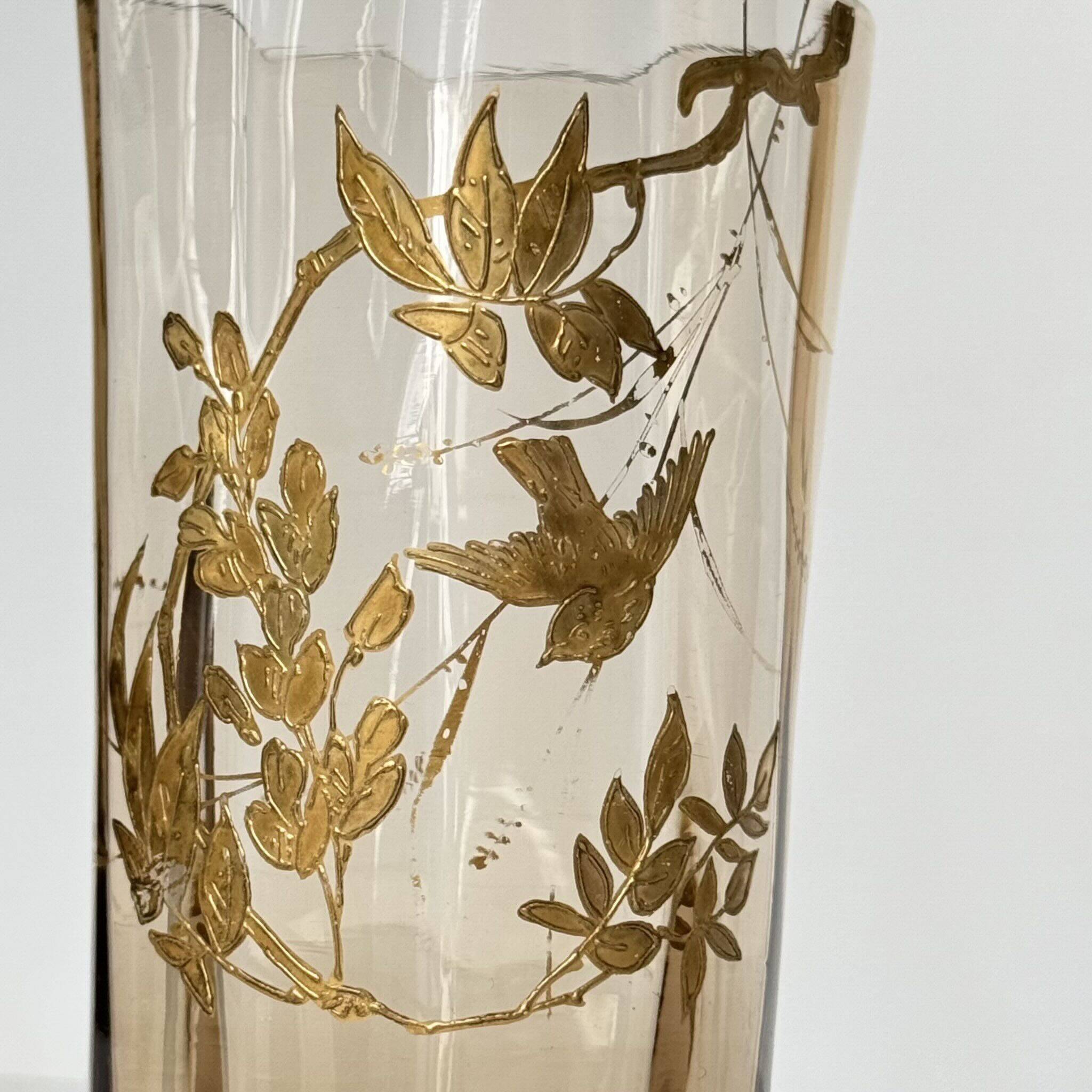 Crystal Vase | Gilded Branch and Bird Decor | Late 19th Century