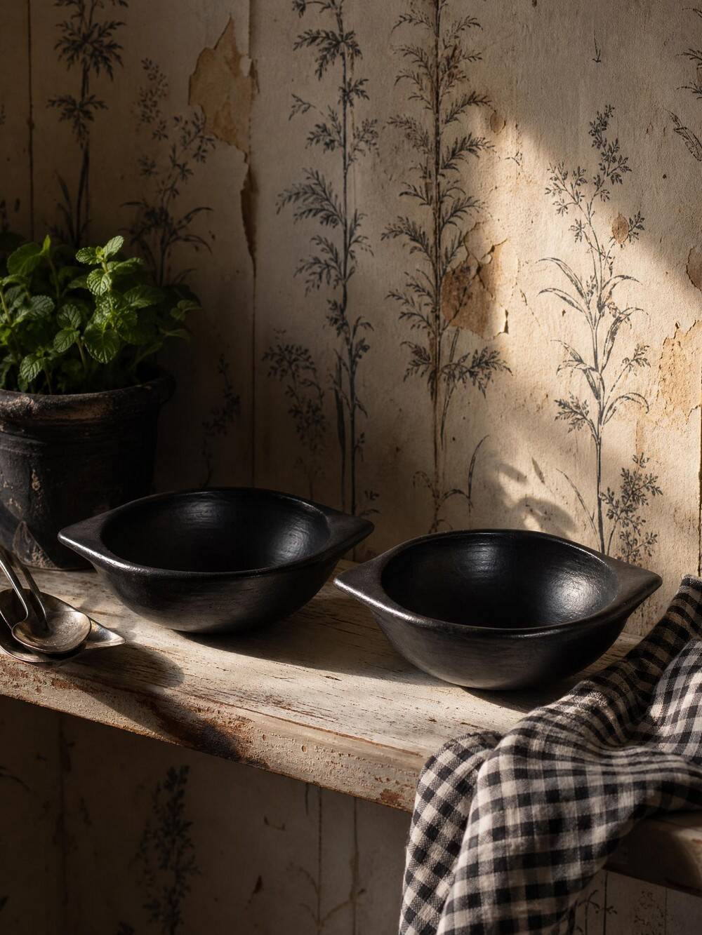 Pair of black pottery bowls from Chamba, Colombia, Pijao craftsmanship, years.