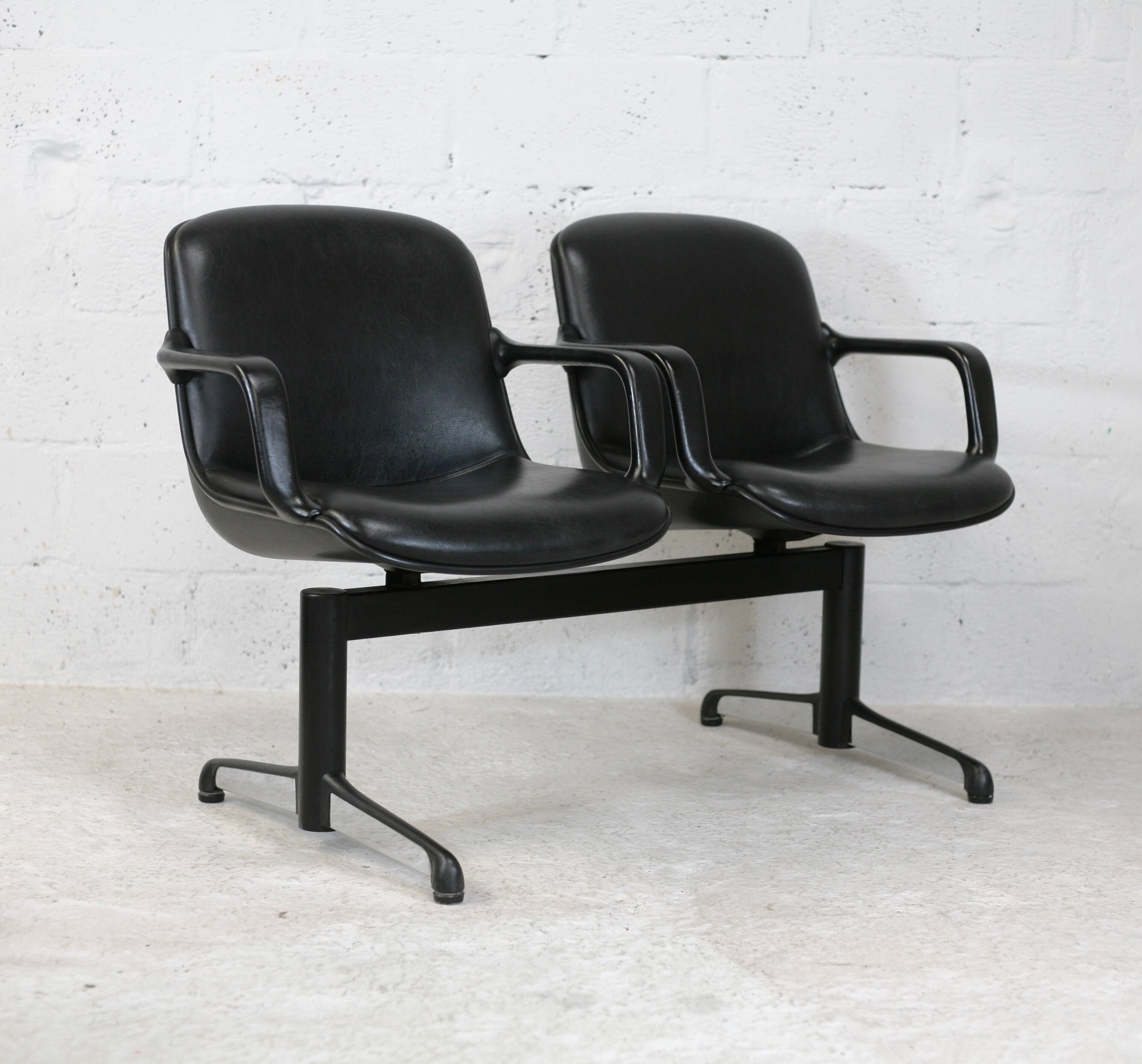 Bench imitation leather and steel, Italy, circa 1970