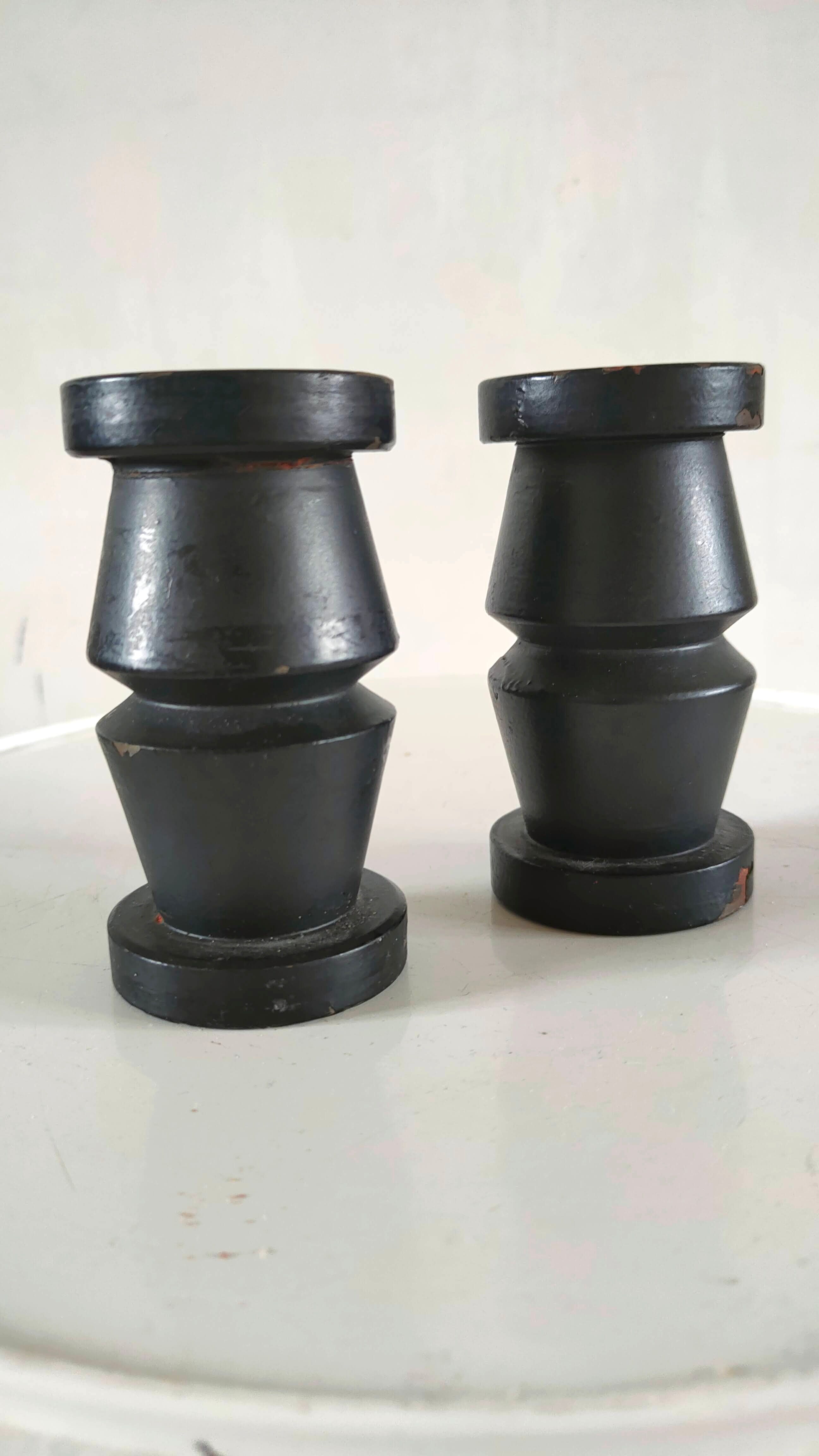Pair of cast iron candle holders Scandinavian design 70s
