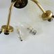 Old 5-branch chandelier, brass and glass tulips, vintage light fixture