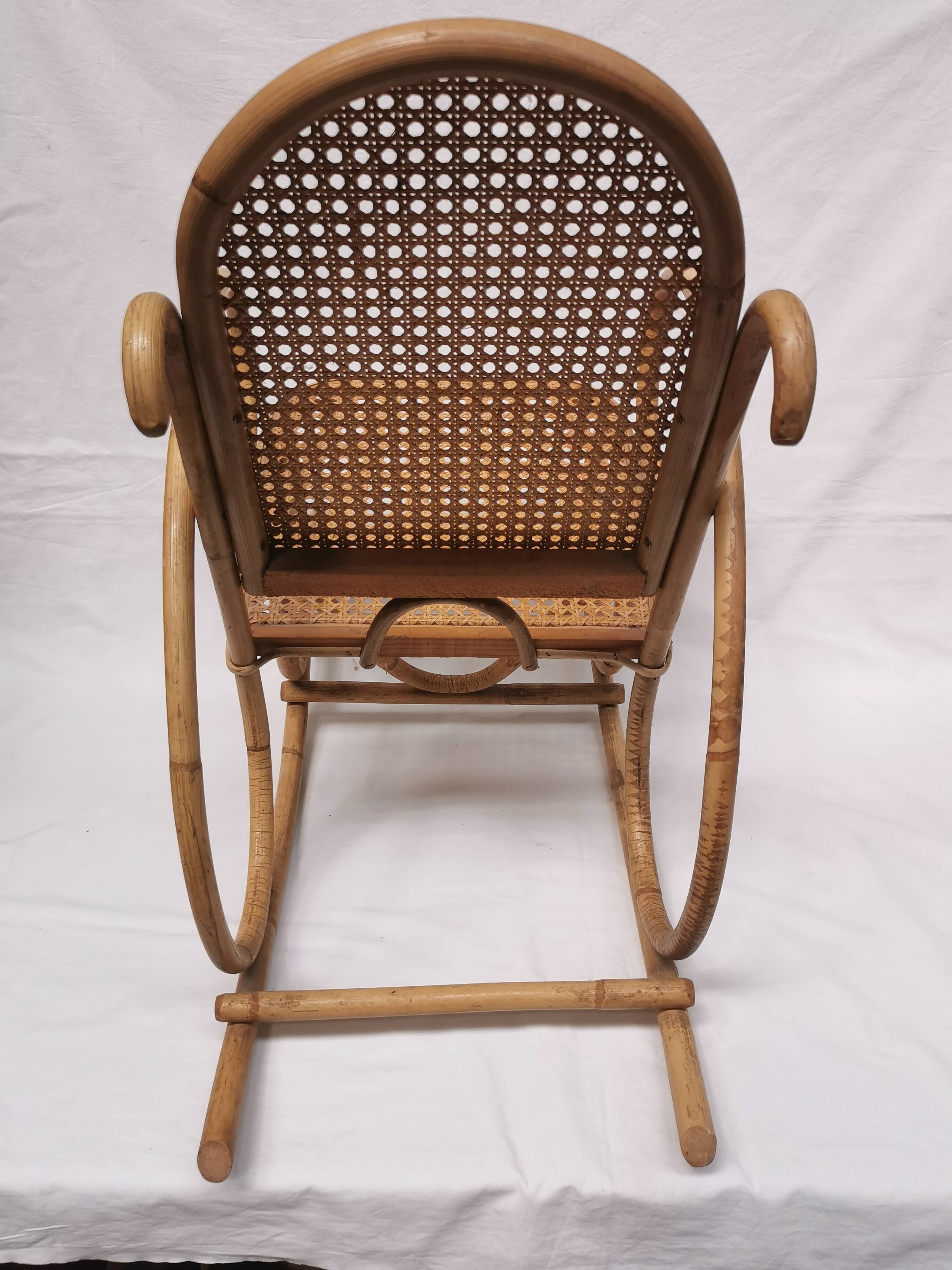Vintage rocking chair child in rattan, canework