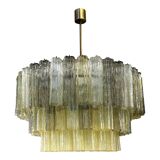 Italian Mid-Century Murano Glass “Tronchi” Chandelier in Amber and Fumé