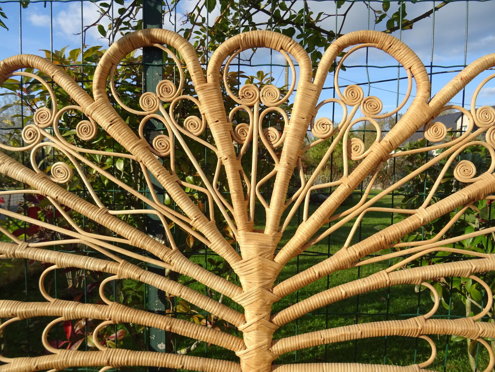 Peacock double rattan headboard