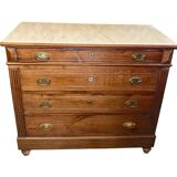 Louis Philippe antique chest of drawers with 4 drawers and a white marble top.