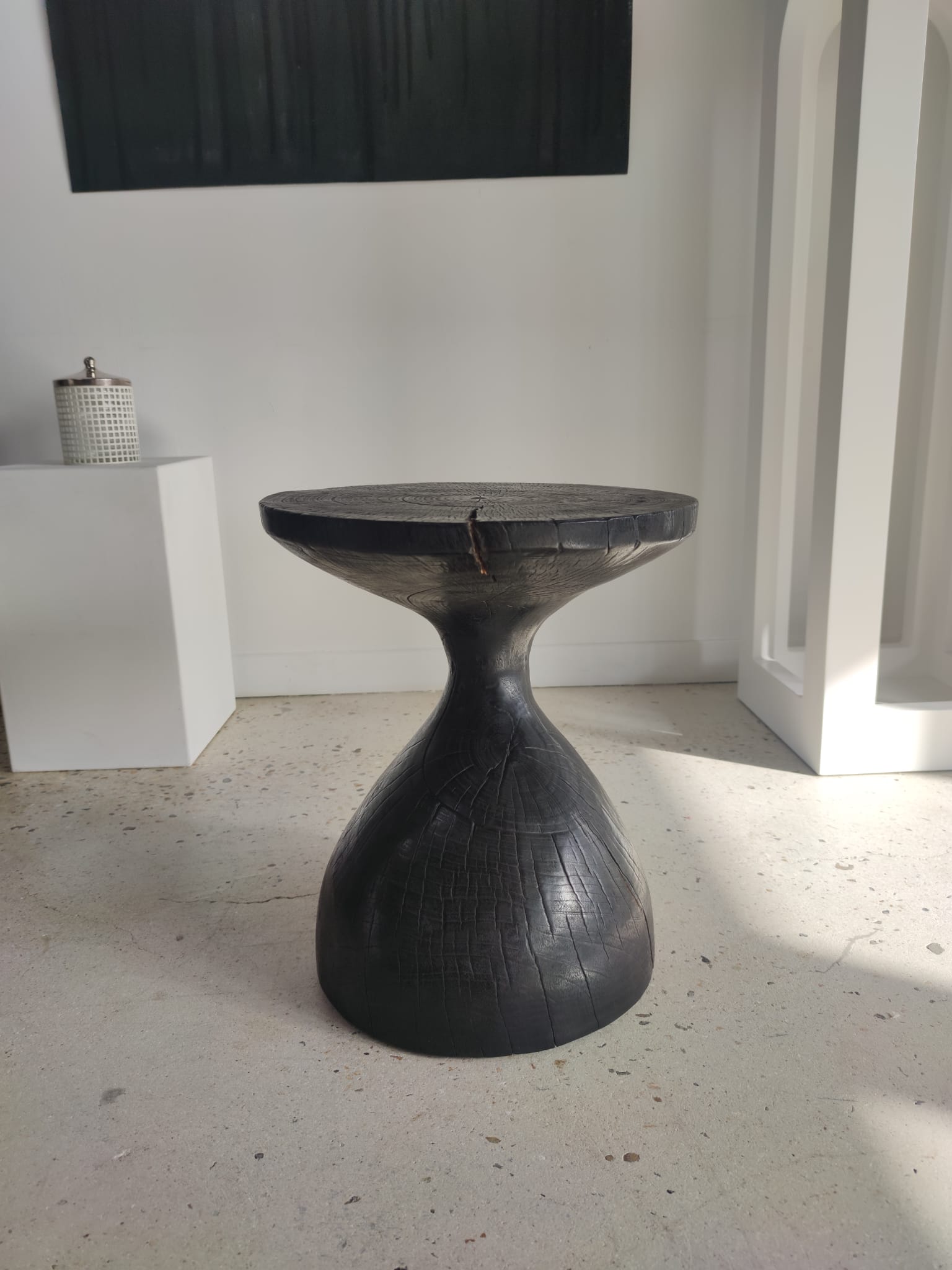 Sofa end in solid wood monoxyl organic shape black color