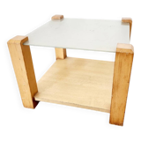 Table d’appoint vintage en bois et verre poli
