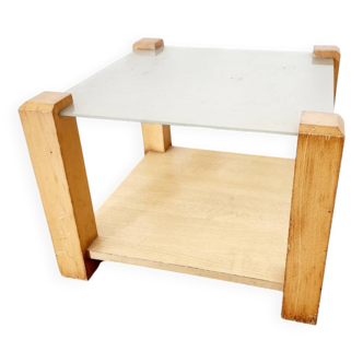 Vintage wooden and polished glass side table