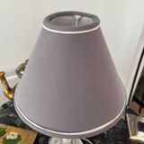 Wooden lamp with gray lampshade