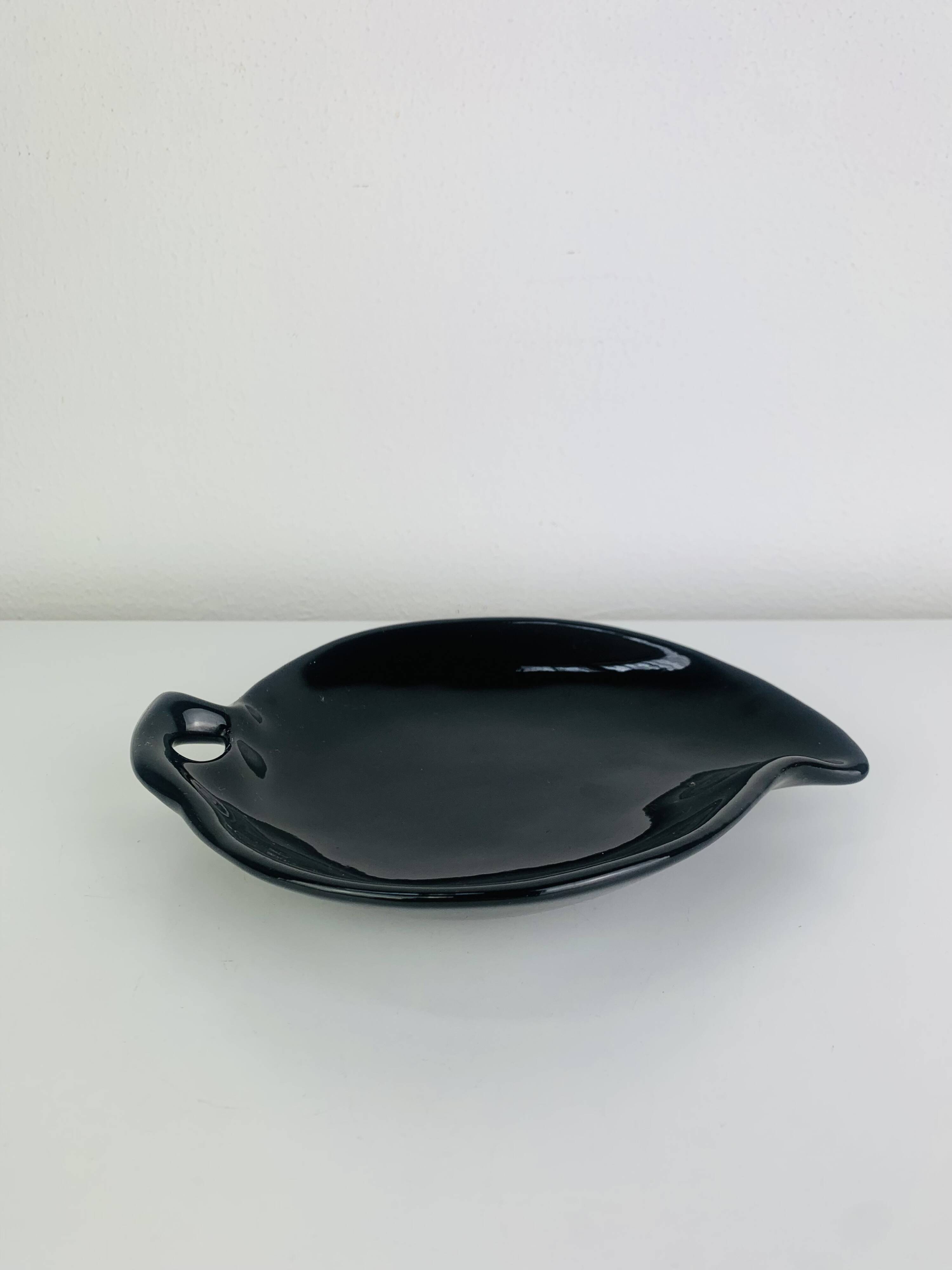 Black ceramic catchall, organic shape, vintage.