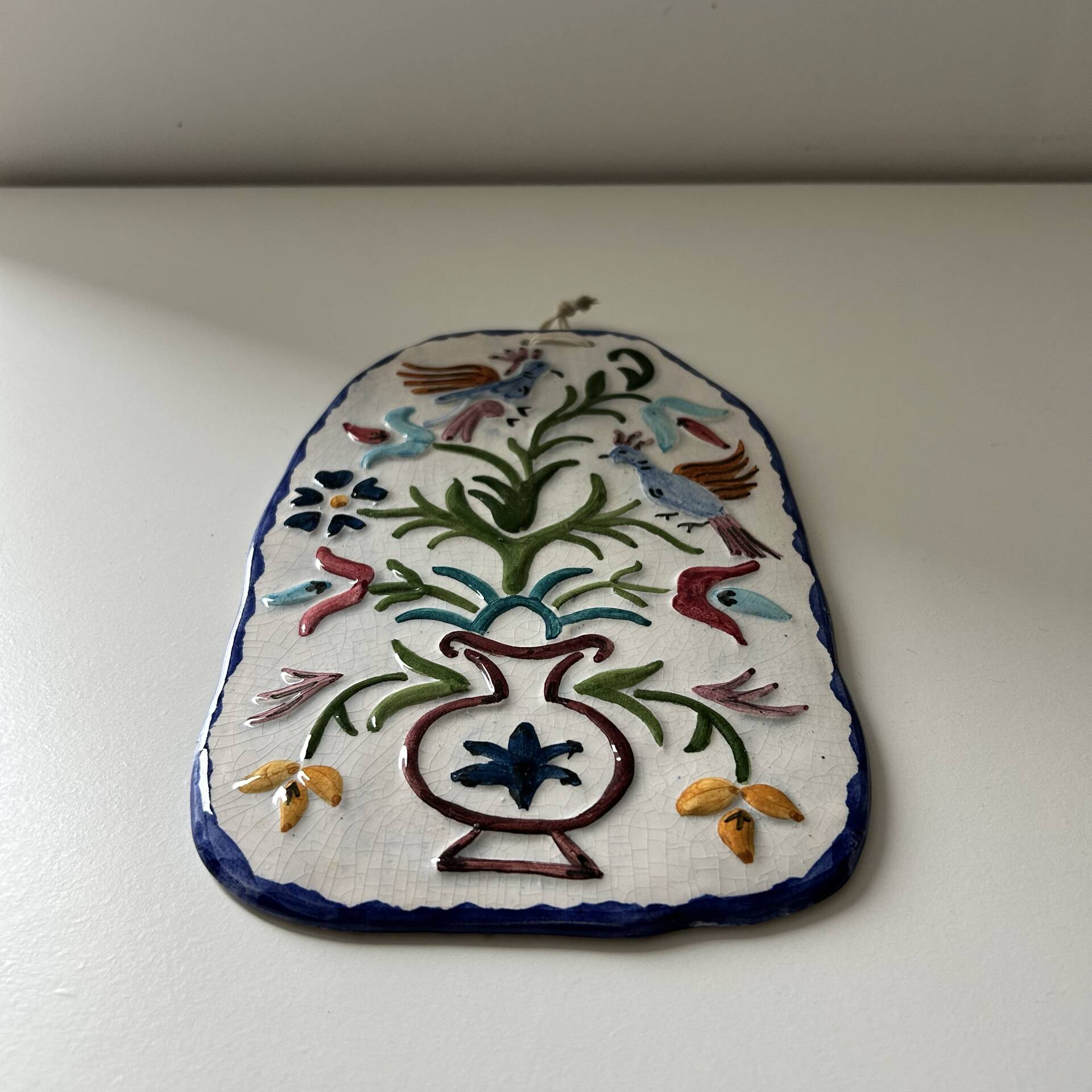 Plaque en céramique décor oiseaux