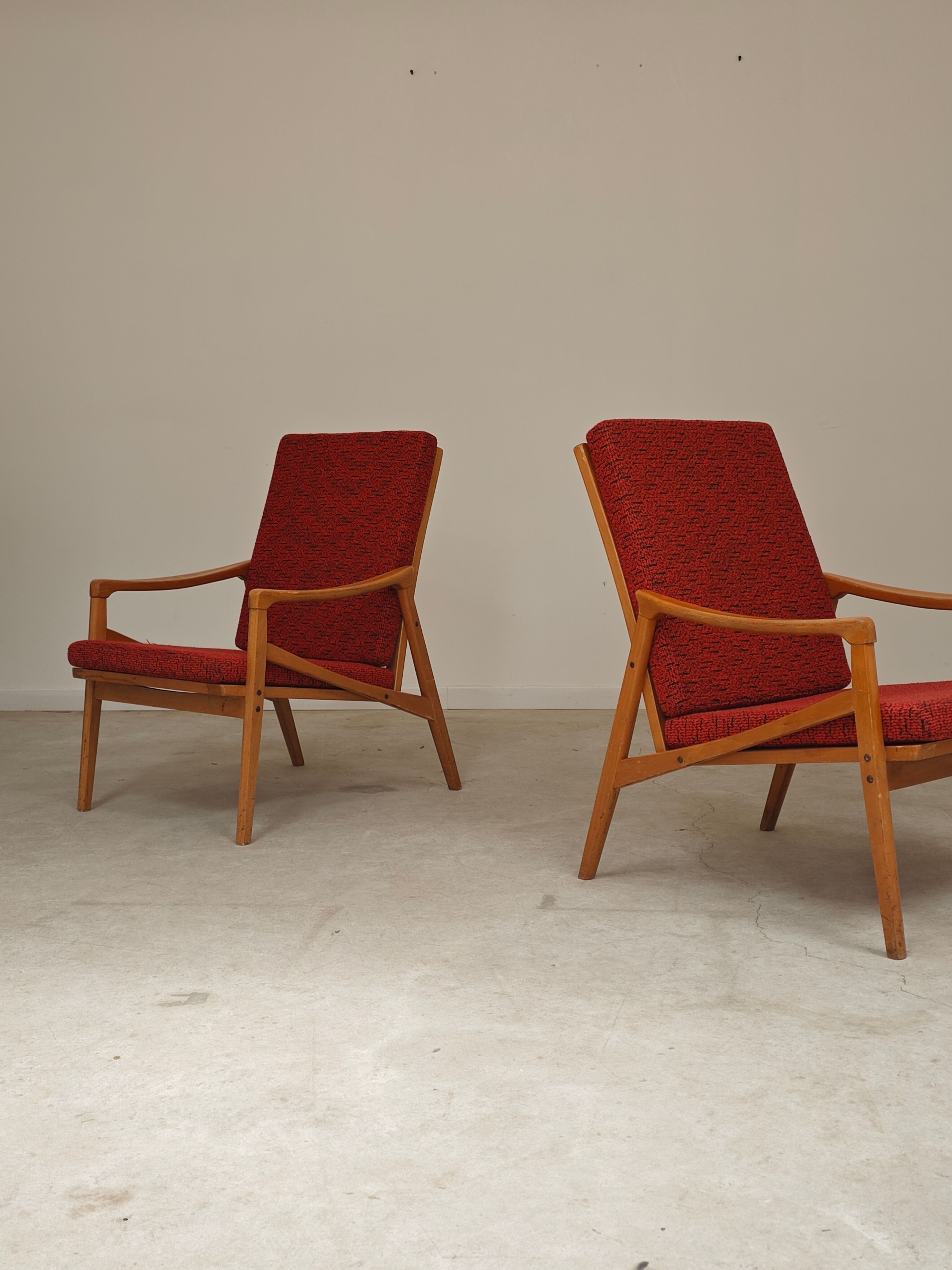 Pair of Jiri Jiroutek red armchairs by Intérier Praha