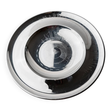 Vintage stainless steel bowl from the 1980s, polished metal with a finely textured surface, timeless elegant design, retro table decoration, noble gift idea.
