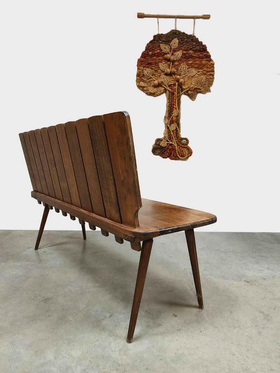 Banc en chêne brutaliste des années 1960