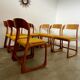 Set of 7 Baumann sled chairs in wood and mustard yellow fabric, 1960s