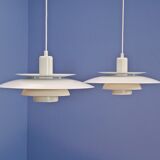 Set of 2 danish hanging lamps in white and off white by Lyskaer, 1970s