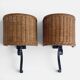 Spanish Mid-Century Wicker And Wrought Iron Wall Sconces, Three Available